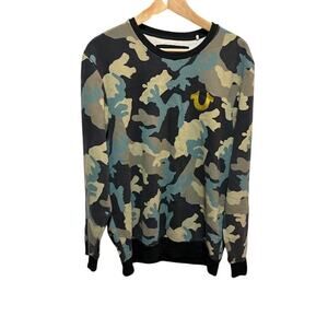 True Religion Camo Crewneck Sweatshirt Men's Medium Camouflage Horseshoe Logo